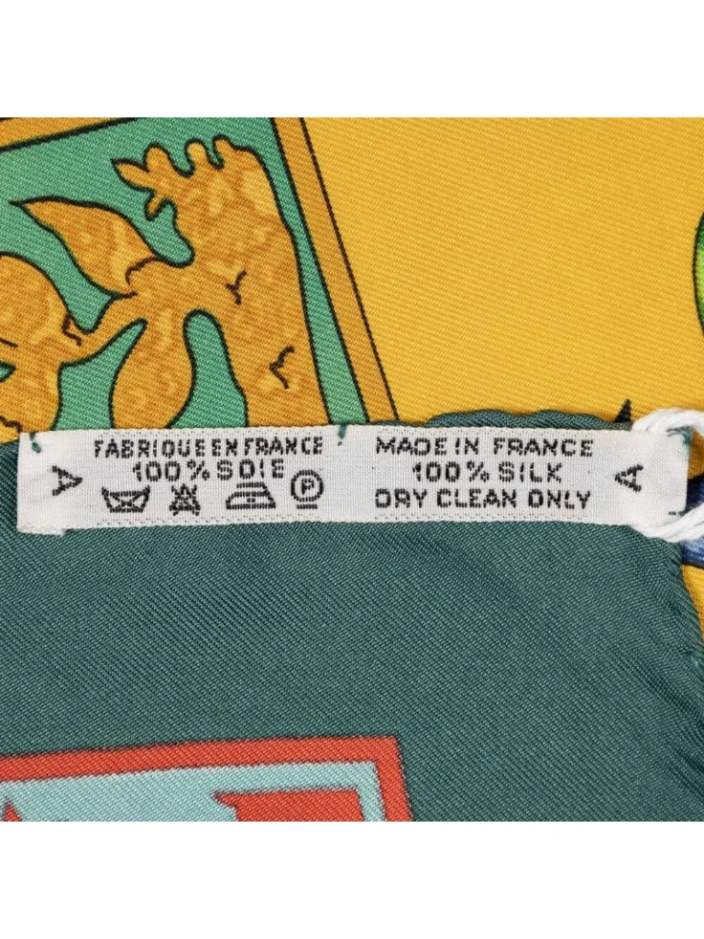 Hermes Scarf Green Yellow Red Twill Silk